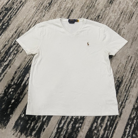New Polo Ralph Lauren Men's V-Neck T-Shirt Tee - Size Large - White - Picture 1 of 6